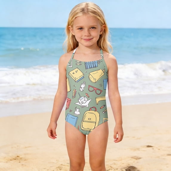 Grblisyd Girls Swimsuits Quick Dry Crossback One Piece Beach Swimwear Bathing Suit with Adjustable Strap 4-13Years
