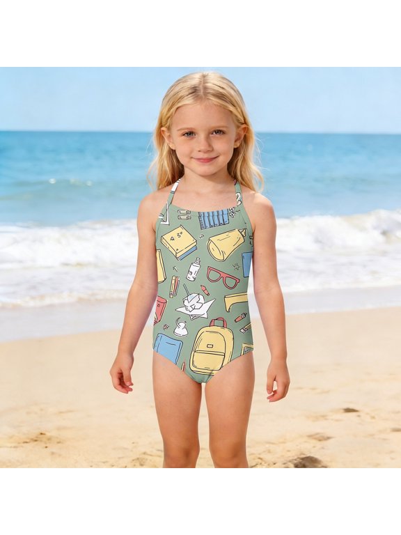 Girls Swimsuits Quick Dry Crossback One Piece Beach Swimwear Bathing Suit with Adjustable Strap 4-13Years