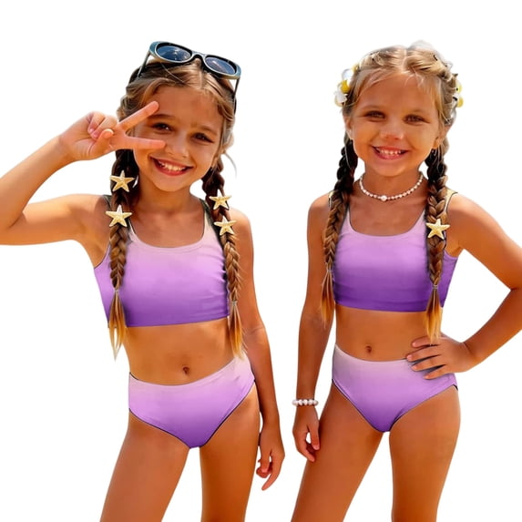 Grblisyd Girls Swimsuits Two Piece Casual Scoop Neck Gradient Bikini Sets Size 1-10 Years