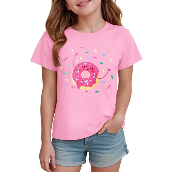 Grblisyd Girls T Shirt Kids Summer Donut Print Short Sleeve Tops Casual Crewneck Tees 10-12 Years