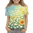 thumbnail image 1 of Grblisyd Girls T Shirts Cute Sunflower Print Graphic Tees Summer Short Sleeve Crewneck Casual Tops for Kids, 1 of 4