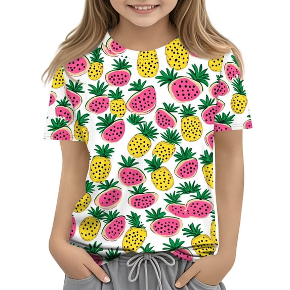 Grblisyd Girls T Shirts Kids Cute Cartoon Print Summer Tops Short Sleeve Crewneck Tees 3-12 Years