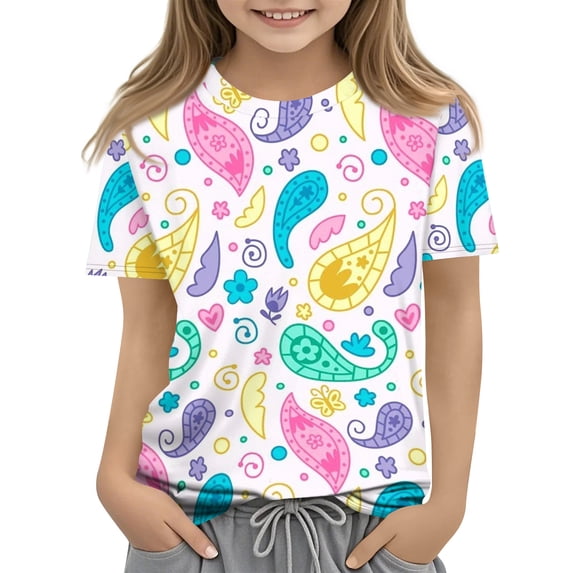 Grblisyd Girls T Shirts Kids Summer Cute Cartoon Print Tops Crewneck Short Sleeve Graphic Tees 10-12 Years