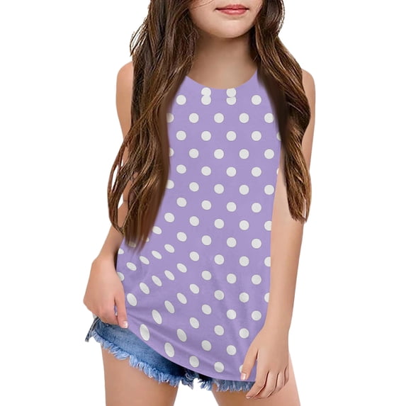 Grblisyd Girls Tank Tops Polka Dots Sleeveless Undershirts Crewneck Shirts Basic Casual Summer Tunic Tops