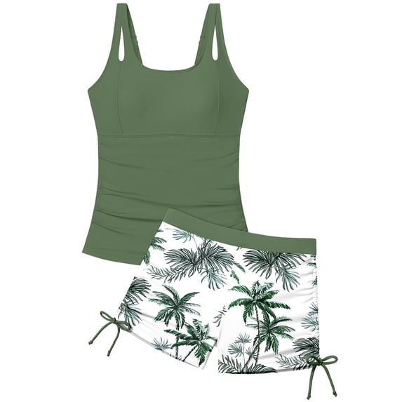 Grblisyd Girls Tankini Swimsuit 2 Piece Bathing Suits for Girls Square Collar Swim Tank Top and Drawstring Bottoms for 9-16Y