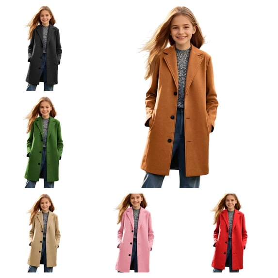 Grblisyd Girls Trench Coat Single Breasted Dress Coats Winter Long Windbreaker Overcoat for Kids 5-14 Years