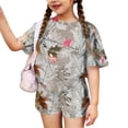 thumbnail image 1 of Grblisyd Girls Two Piece Sets Camo Maple Leaf Print Clothes Loose Short Sleeve Crew Neck Tshirts and Elastic Waist Shorts Casual Summer Outfits Size 7-8, 1 of 6
