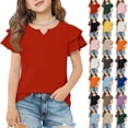 thumbnail image 1 of Grblisyd Girls' V-Neck Ruffle Top Casual Cute T Shirts Loose Fit Short Sleeve Tops Tees Beach Vacation Solid Tops Blouses Navy 2-3Y, 1 of 6