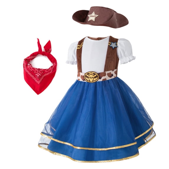 Grblisyd Girls Western Cowgirl Costume with Kids Vest & Hat Halloween Costume Dress Up Party Outfit 1-14 Years