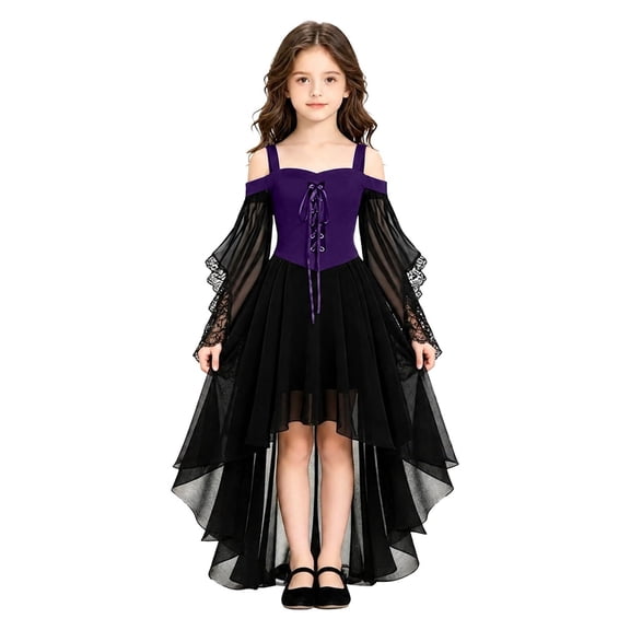 Grblisyd Girls Witch Dress Halloween Renaissance Gothic Dresses Kids Medieval Butterfly Sleeve Mesh Gothic Outfits