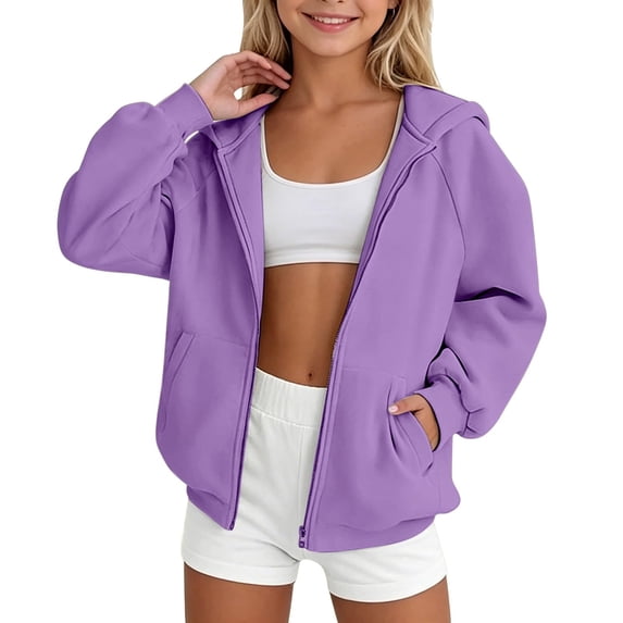 Grblisyd Girls Zip Up Hoodies Teen Long Sleeve Full-Zip Sweatshirts Jacket Casual Fall Hoodie with Pocket