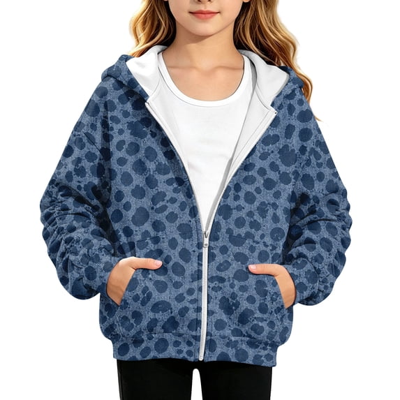 Grblisyd Girls Zip Up Hoodies Teens Long Sleeve Cute Leopard Print Hood Outerwear Casual Fall Clothes