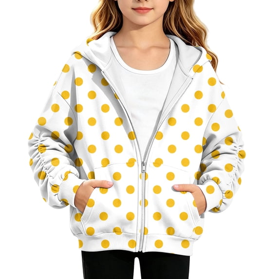 Grblisyd Girls Zip-up Hoodie Kids Long Sleeve Polka Dots Sweatshirt Light Jackets with Pockets Casual Fall Fashion Clothes