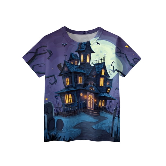 Grblisyd Halloween Boys Girls Shirts Short Sleeve Soft T-Shirts Pumpkin Ghost Print Tees Tops Clothes for Kids
