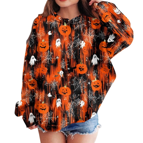 Grblisyd Halloween Girls Boys Casual Long Sleeve Hoodies Cute Oversized Fleece Pocket Sweatshirt Tops with Kangaroo Pocket