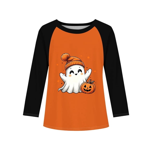 Grblisyd Halloween Girls Crewneck Sweatshirts Kids Boys Fashion Raglan Long Sleeve Top Cute Ghost Print Crewneck Pullover 7-8 Years