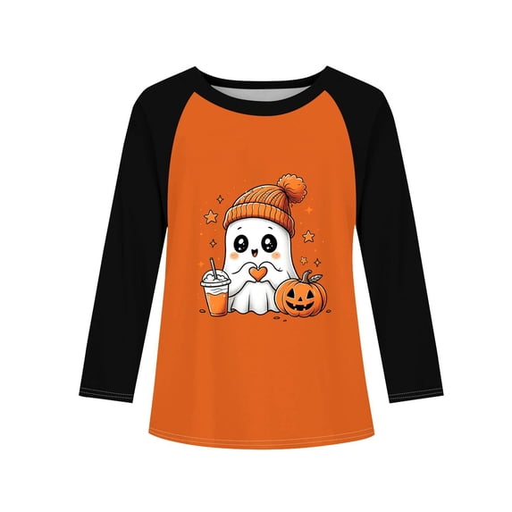 Grblisyd Halloween Girls Raglan Long Sleeve T Shirts Kids Fall Tops Crewneck Ghost Print Tees 10-12Y