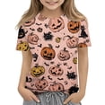 thumbnail image 1 of Grblisyd Halloween Girls Shirts Boys Pumpkin Ghost Print Summer Tops Short Sleeve Crewneck Basic Graphic Tees 5-14 Years, 1 of 4