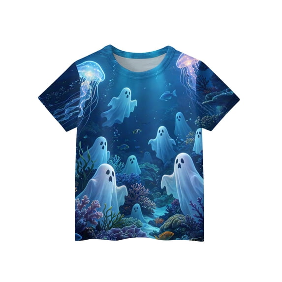 Grblisyd Halloween Girls boys shirts Short Sleeve T Shirts Kids Summer Tops Crewneck Pumpkin Ghost Print Tees 5-14 Years