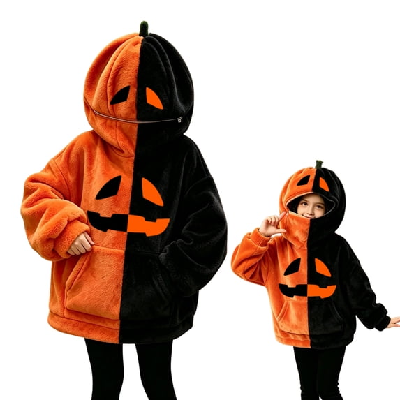 Grblisyd Halloween Hoodie for Girls Cute Graphic Long Sleeve Tops Funny Pumpkin Face Hooded Sweatshirts Holiday Costume