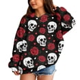 thumbnail image 1 of Grblisyd Halloween Hoodies For Teen Girls Long Sleeve Skeleton Floral Print Cute Hoodie Lightweight Y2k Fall Oversized Hooded Sweatshirt, 1 of 5