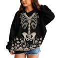 thumbnail image 1 of Grblisyd Halloween Hoodies For Teen Girls Long Sleeve Skeleton Floral Print Cute Hoodie Lightweight Y2k Fall Oversized Hooded Sweatshirt, 1 of 5