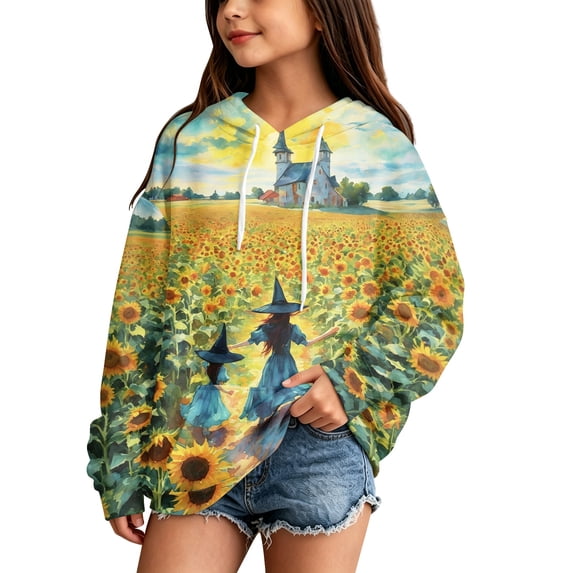 Grblisyd Halloween Shirts Hoodie for Teen Girls Long Sleeve Pullover Sweatshirt Flowers Printed Comfort Tops