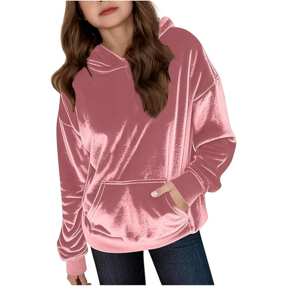 Grblisyd Hoodies for Teen Girls Boys 10-12 Youth Long Sleeve Velvet Tween Tops Girl Cute Graphic Hoodie Sweatshirt Drawstring Pullover Preppy Girls Clothes Pink 130