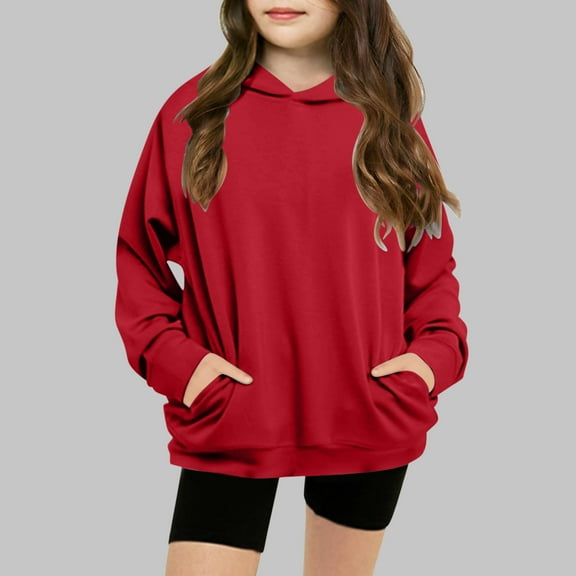 Grblisyd Hoodies for Teen Girls Boys 10-12 Youth Long Sleeve Y2K Tween Tops Casual Sweatshirts for Teen Girls Drawstring Pullover Cute Kids Clothes Red 130
