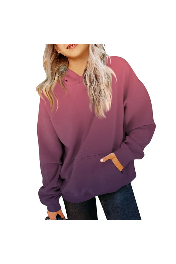 Hoodies for Teen Girls Boys Back to School Clothes for Teen Girls 10-12 Youth Long Sleeve Gradient Tween Tops Cute Graphic Hoodie Drawstring Pullover Preppy Clothes Dark Purple 150