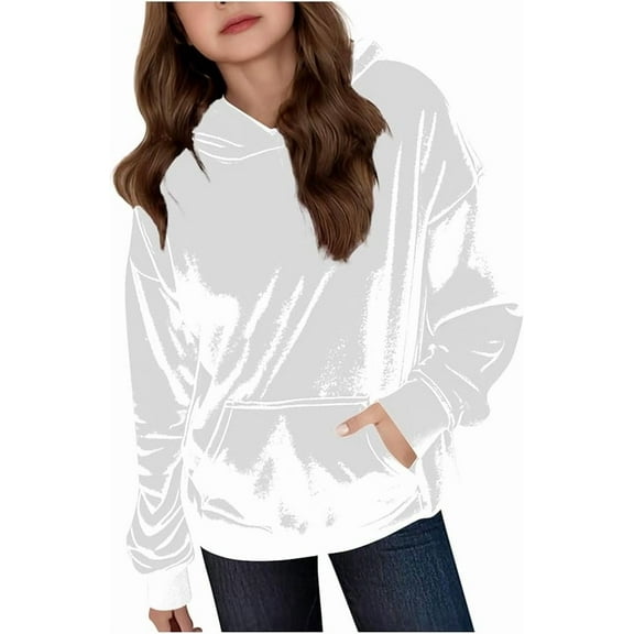 Grblisyd Hoodies for Teen Girls Youth Long Sleeve Oversized Hoodie Velvet Tween Tops Casual Graphic Hoodie Drawstring Preppy Pullover Cute Kids Clothes Size 10-12 White 140