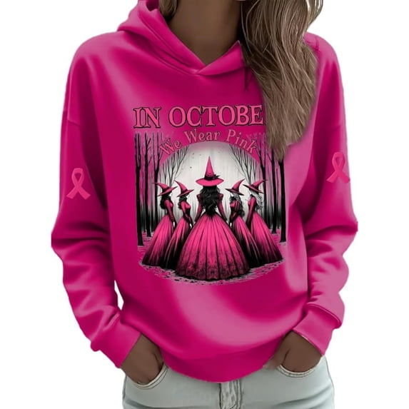 Grblisyd In October We Wear Pink Sweatshirts Women Long Sleeve Pullover Breast Cancer Awareness Hoodies