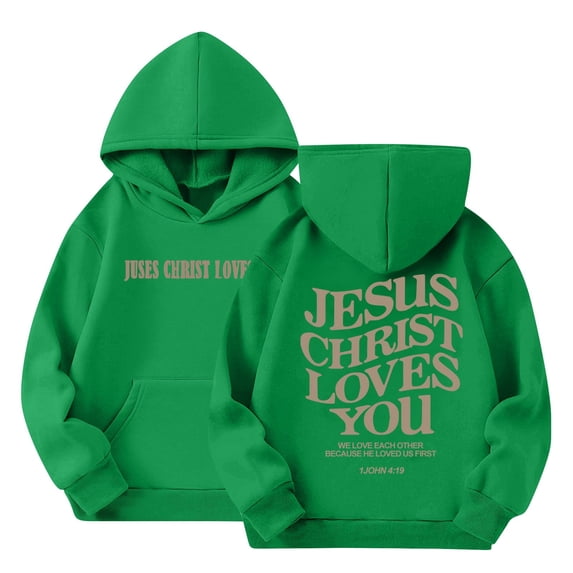 Grblisyd JESUS CHRIST LOVES YOU Hoodie for Teen Girls Comfrt Christian Graphic Hoodies Forgiven Hoodie Graphic Hoodies Long Sleeve Teen Girl Clothes Green 130