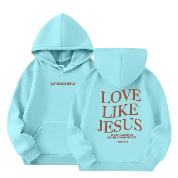 Grblisyd Jesus Hoodie Kids 10-12 Long Sleeve Jesus Loves You Casual Graphic Hoodie Sweatshirt Drawstring Pullover Girl Cute Girls Clothes Blue 160