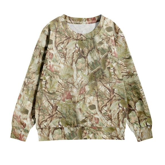 Grblisyd Kids Camo Sweatshirt Oversized Graphic Sweatshirts Maple Leaf Print Shirt Pullover Comfrt Crewneck Clothes for Girls 10-12 Brown 130