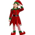 thumbnail image 1 of Grblisyd Kids Christmas Set Santa Claus Helper Elf Costume Outfits Long Sleeve Dress Hat Stockings, 1 of 4