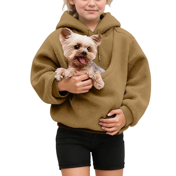 Grblisyd Kids Pet Carrier Hoodie Boys Girls Fleece Sweatshirt with Pouch Pocket Soft fleece sweatshirt hands free pet carrying pocket