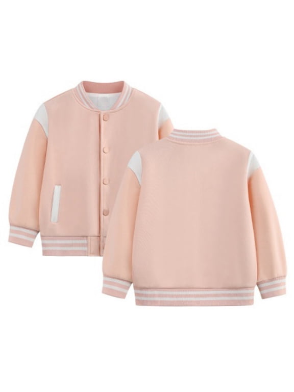 Kids Varsity Baseball Jacket Colorblock Bomber Coat Unisex Boys Girls School Outwear with Pocket