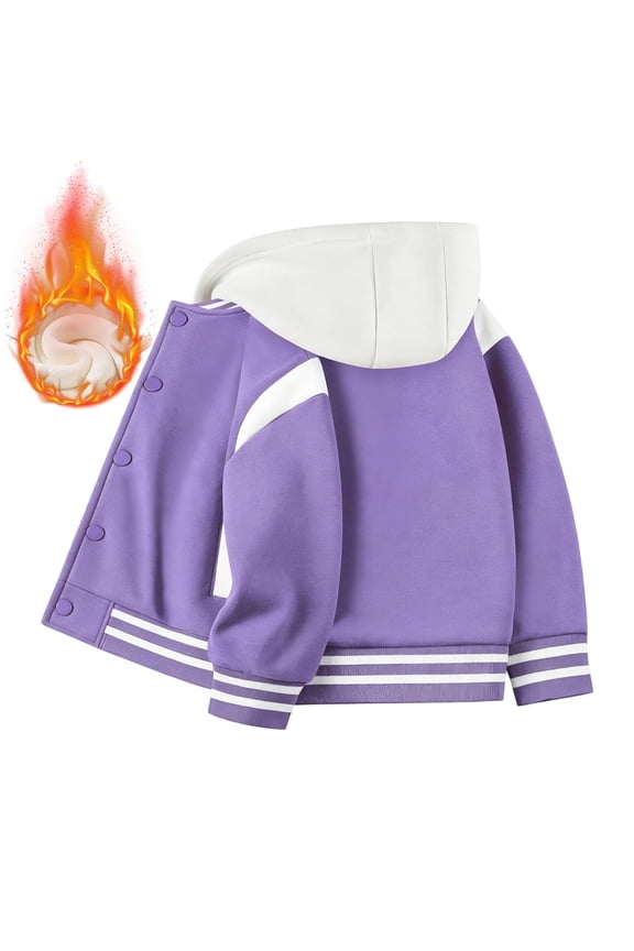 Kids Varsity Fleece Jacket Girls Boys Baseball Jacket Long Sleeve Bomber Coat School Uniform with Pocket