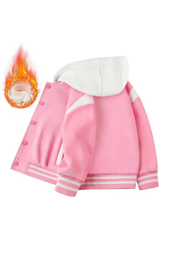 Kids Varsity Fleece Jacket Girls Boys Baseball Jacket Long Sleeve Bomber Coat School Uniform with Pocket