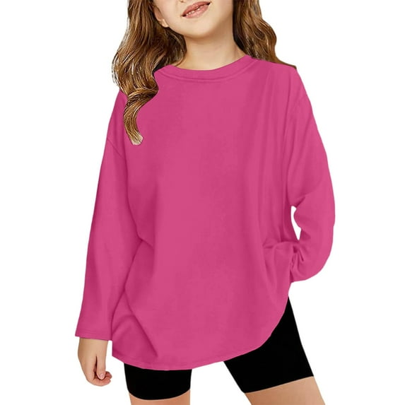 Grblisyd Long Sleeve Shirts for Girls Black Kids Crewneck Size 10-12 Girls Tops Tee Shirt Cute Teen Girls Clothes Trendy Fall Outfits ,Hot Pink 2-3Y