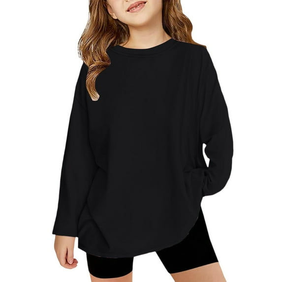 Grblisyd Long Sleeve Shirts for Girls Size 10-12 Black Basic Teen Girls Clothes Fall Kids Crew Neck Cute Tshirt Trendy Fall Outfits ,Black 3-4Y