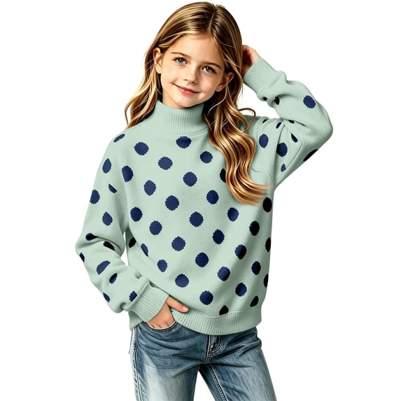 Grblisyd Mock Neck Sweatshirt for Girls Cute Polka Dot Sweater Long Sleeve Pullover Tops Back To School Outfits