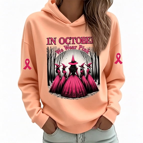 Grblisyd October We Wear Pink Hoodie Witch Breast Cancer Awareness Sweatshirt Pink Witch Shirt