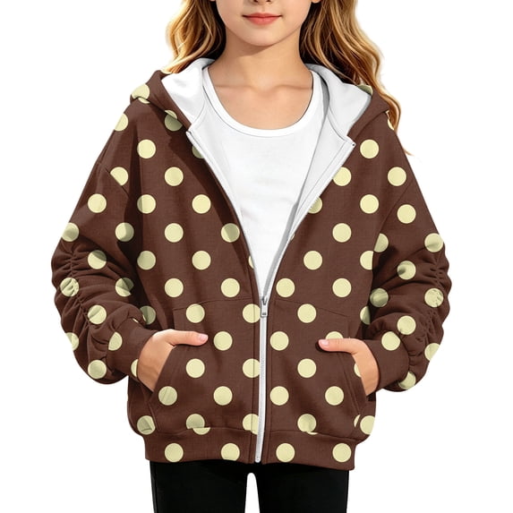Grblisyd Oversized Hoodie For Girls Fall Winter Trendy Polka Dots Long Sleeve Zip Up Hooded Sweatshirt Cute Preppy Teens Clothes