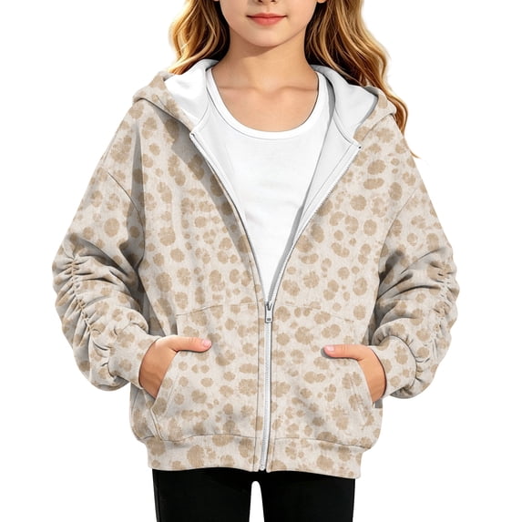 Grblisyd Oversized Hoodies For Teen Girls Zip Up Hooded Sweatshirt Cute Back to School Clothes Trendy Leopard Print Long Sleeve Hoodie