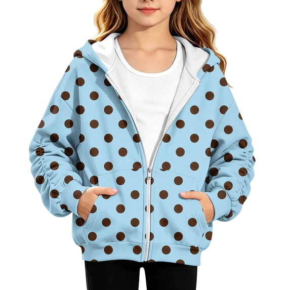 Grblisyd Oversized Hoodies For Teen Girls Zip Up Hooded Sweatshirt Cute Back to School Clothes Trendy Polka Dots Long Sleeve Hoodie