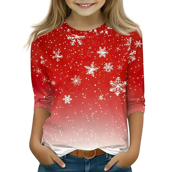 Grblisyd Pink Graphic Shirts for Girls 3/4 Sleeve Xmas Candy Gift Print Casual Christmas Shirts Preppy T Shirts Cute Kids Clothes Size 10-12 Years Red Vermilion 150