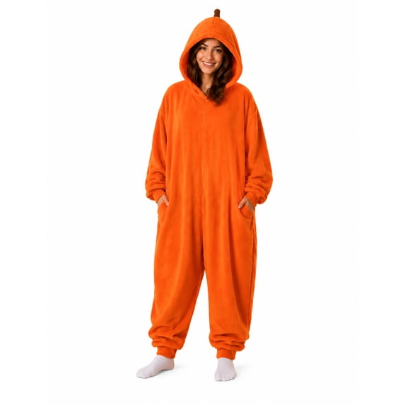 Grblisyd Pumpkin Onesie Halloween Fleece Jumpsuit for Unisex Oversized Hooded Pumpkin Sets