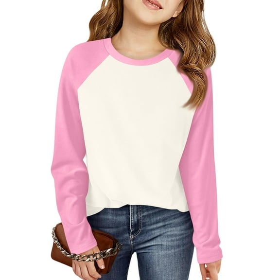 Grblisyd Raglan Long Sleeve Shirts for Girls Fall Trendy Black Shirts Size 10-12 Shirt Cute Kids Crew Neck Tee Shirts Basic Teen Girls Clothes ,Light pink 8-9Y